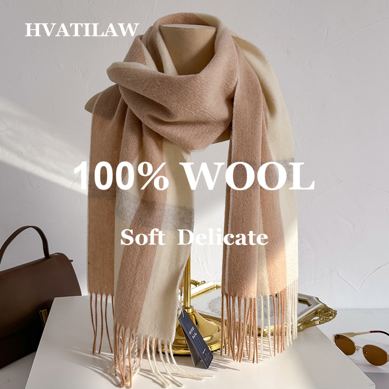 100% Wool Checked Scarf Women  - đánh giá và giá Wool Scarf Men