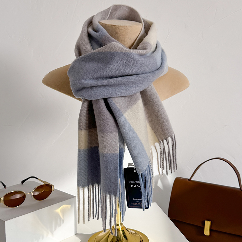100% Wool Checked Scarf Women  - đánh giá và giá Wool Scarf Men