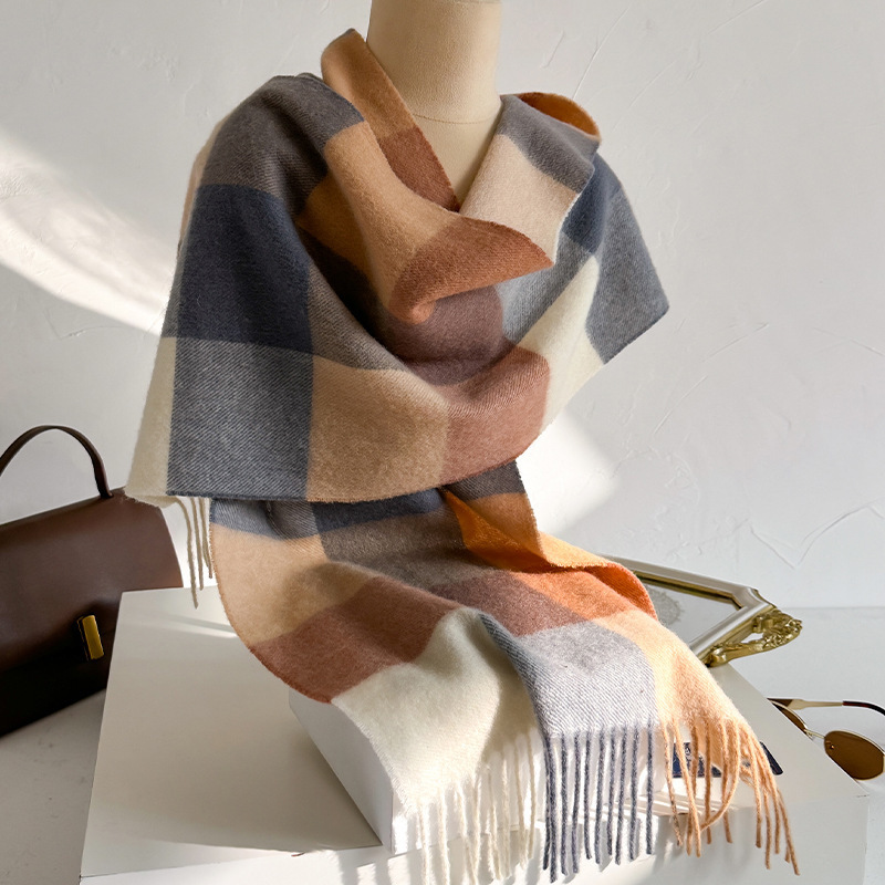 100% Wool Checked Scarf Women  - đánh giá và giá Wool Scarf Men