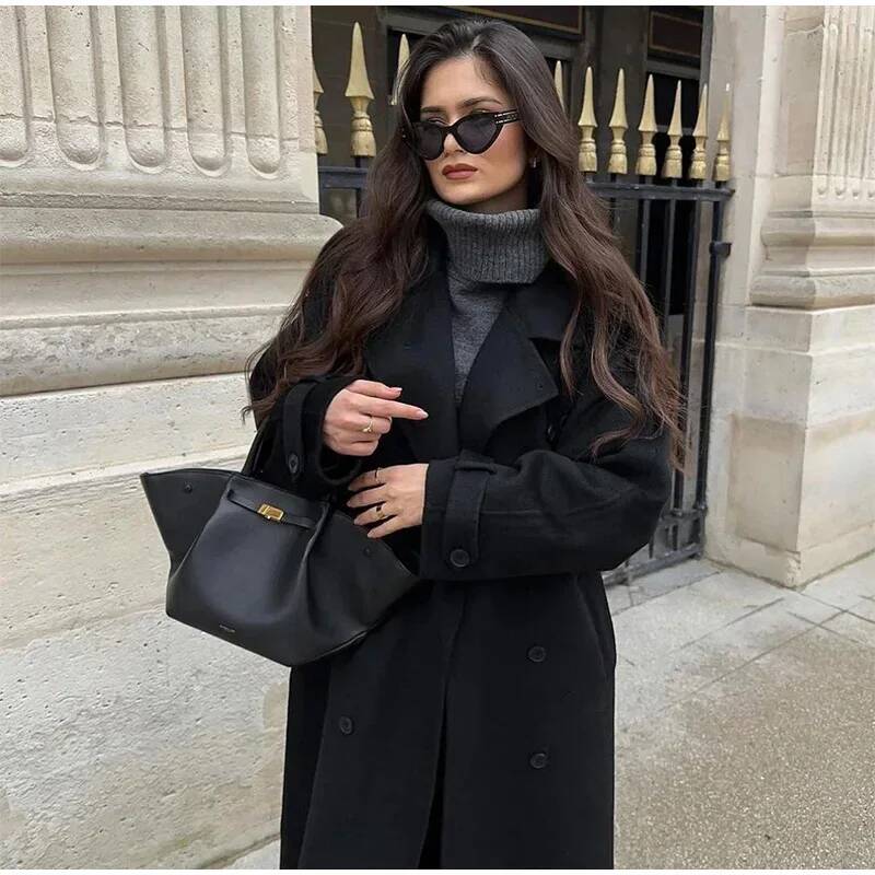 Elegant Grey Belt Long Faux Wo - đánh giá và giá Wool Coat Peacoat